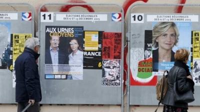 Campaign posters of candidates from the Ile de France region