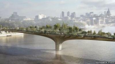 Artists impression of the Garden Bridge over the River Thames.