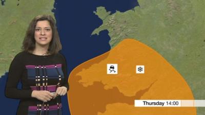 An amber warning for snow is in force on Thursday afternoon