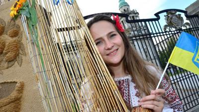 A Ukrainian woman at Belfast City Hall