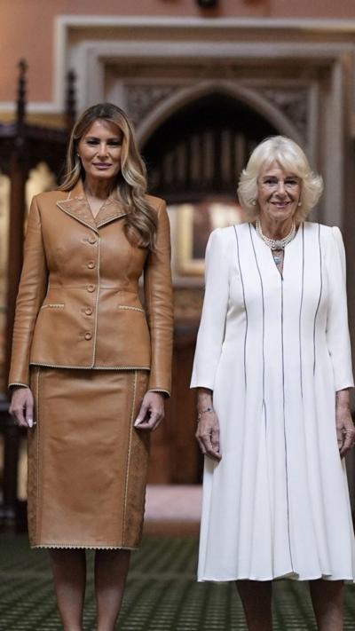 Melania Trump stands next to Queen Camilla