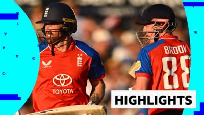 Harry Brook looks on as England play India in the men's international T20.