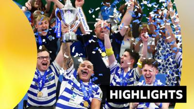 Halifax Panthers players lift the Wheelchair Challenge Cup trophy