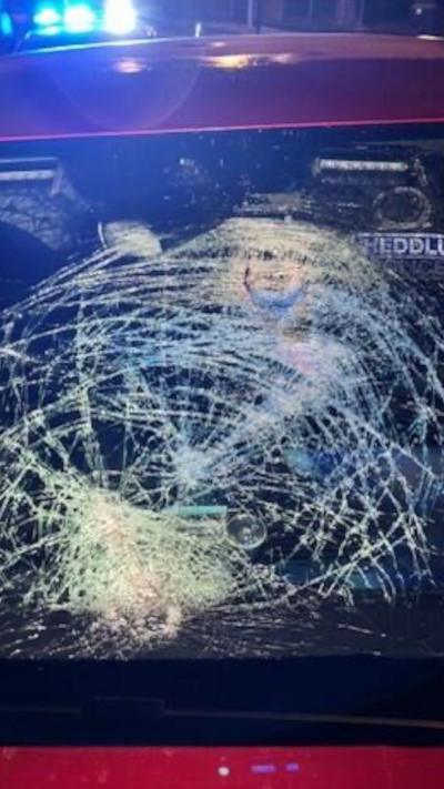 A smashed windscreen