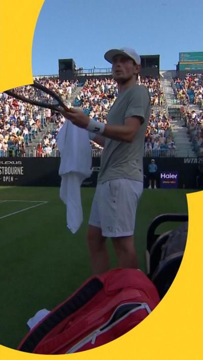 Jack Pinnington Jones has a heated debate with the umpire at Eastbourne