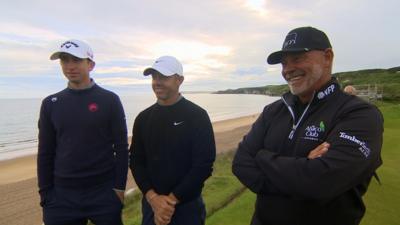 Tom McKibbin, Rory McIlroy and Darren Clarke