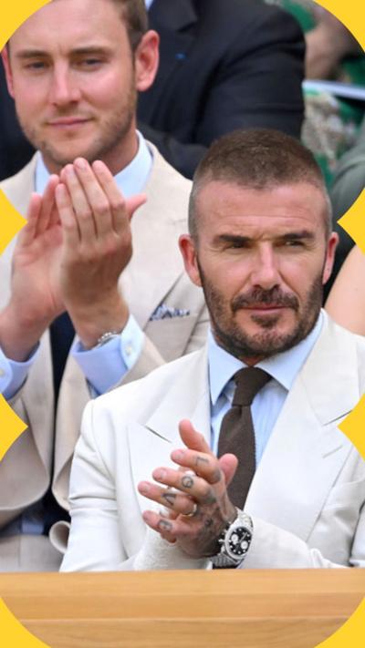 David Beckham in a cream blazer in the crowd at Wimbledon.