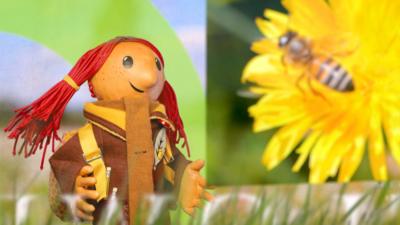 Wanda looking at an insect on a flower.