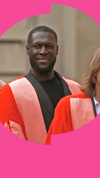 Stormzy wearing his doctorate graduation outfit
