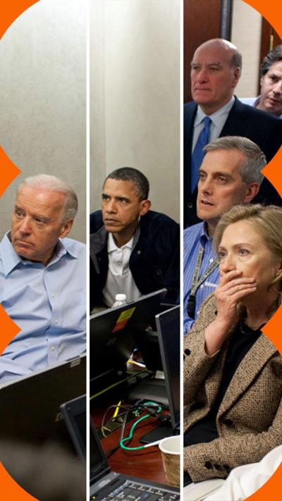 Joe Biden, Barack Obama and Hilary Clinton in the Situation room watching a screen out of shot