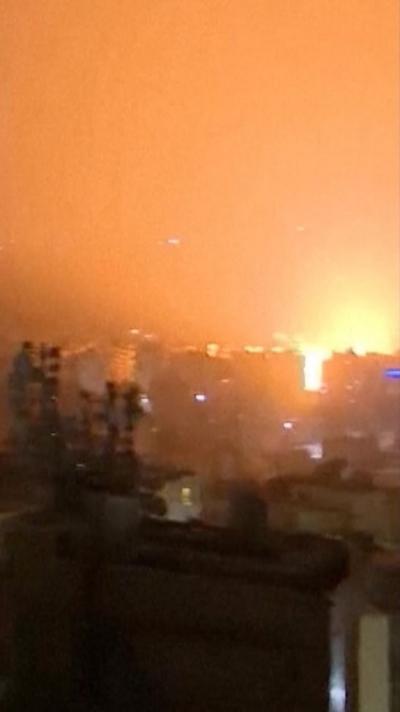 A bright light from an explosion in Beirut
