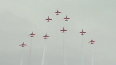 The Red Arrows performing at Clacton air show