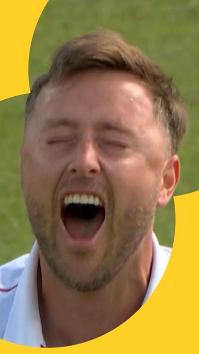 Ollie Robinson celebrates after taking a wicket