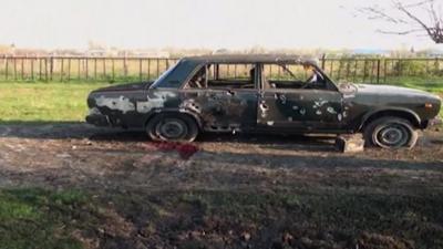 Car damaged during clashes in Nagorno-Karabakh