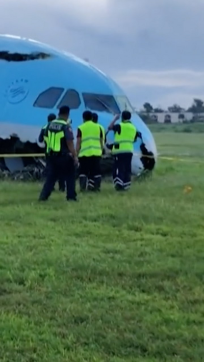 A Korean Air plane crashed as it overran on the runway