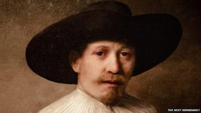 A painting produced by 3D printing in the style of Dutch master Rembrandt