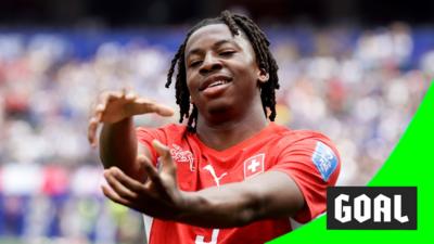 Johan Manzambi reacts to scoring a goal for Switzerland against Bosnia-Herzegovina in the 2026 World Cup