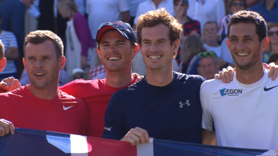 Great Britain celebrate their quarter-final win over France