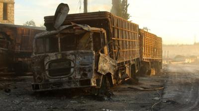 damaged aid truck