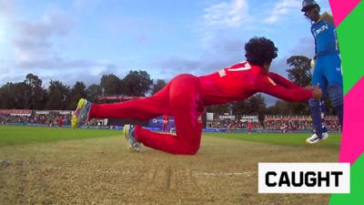 Rachin Ravindra's diving catch from the wicket's view