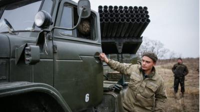 A Ukrainian soldier on a training excercise