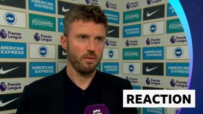 Michael Carrick reacts to Manchester United's win against Brighton in a post-match interview with BBC Sport.