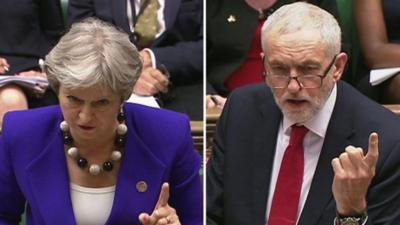 Theresa May and Jeremy Cobyn at PMQs