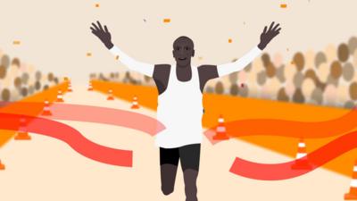 Digital artwork of an marathon athlete crossing the finish line 