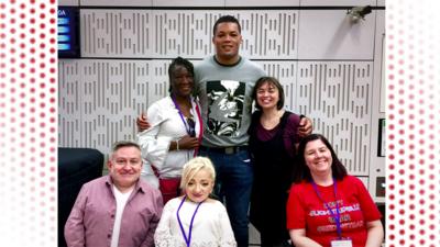 Kate, Simon, Marvel, Joe, Samantha and Naomi in studio after the recording