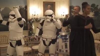 The Obamas dance alongside Star Wars characters