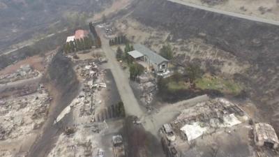 Drone footage of the Boston Flats region devastated by fire