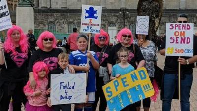 Demonstrators gathered outside Birmingham Council House