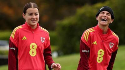 Angharad James and Jess Fishlock in Wales training