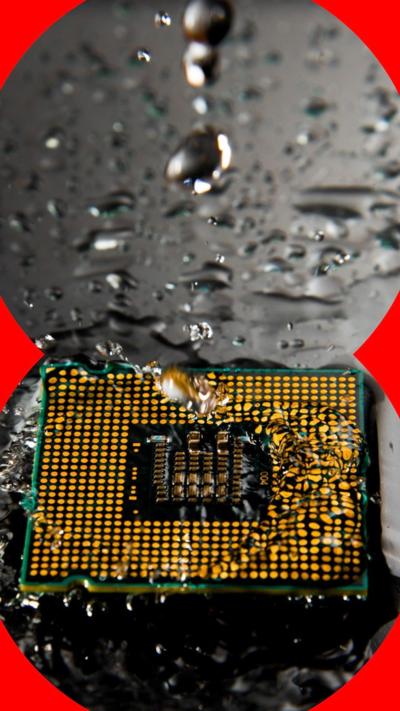 Water falling on a computer chip