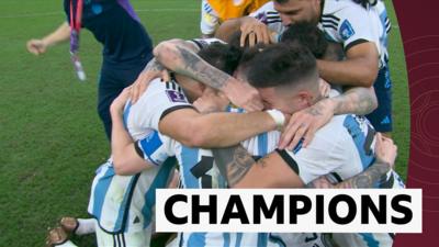 Argentina celebrate after winning the World Cup final on penalties