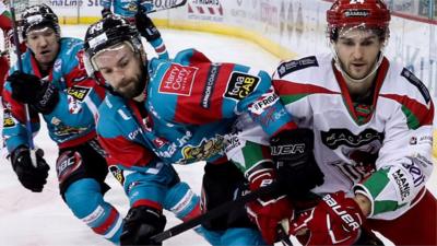 Action from Belfast Giants against the Cardiff Devils