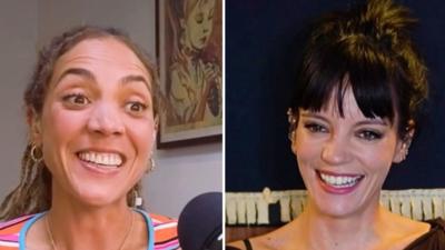 Splitscreen of Miquita Oliver and Lily Allen presenting their podcast