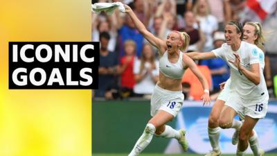 Chloe Kelly celebrates scoring England's winner in the Euro 2022 final against Germany