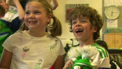 Kids in Belfast react to Northern Ireland's Euro 2016 match win