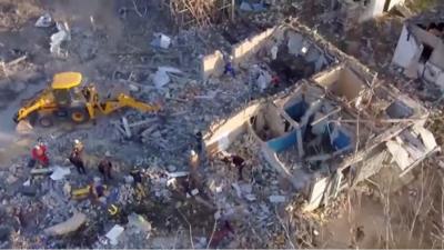 Drone view of the destroyed building