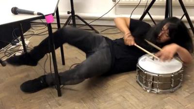 Ryosuke Kiyasu tries to convey a range of emotions using his snare drum.