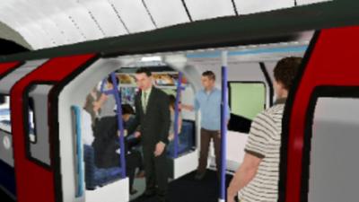 Virtual reality scene of people standing on tube