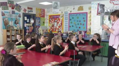 School pupils washing hands