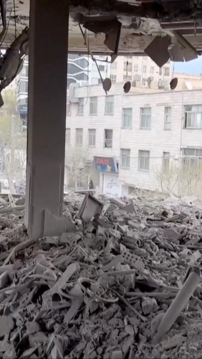 Interior of building damaged by air strike