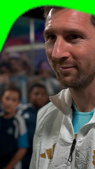 Lionel Messi smiles as the mascots chant his name from inside the tunnel before Argentina played Austria in the 2026 World Cup