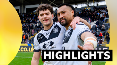 Hull FC's Lewis Martin & Ligi Sao celebrate after victory over Catalans