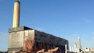 Part of Didcot A Power Station's main building being demolished