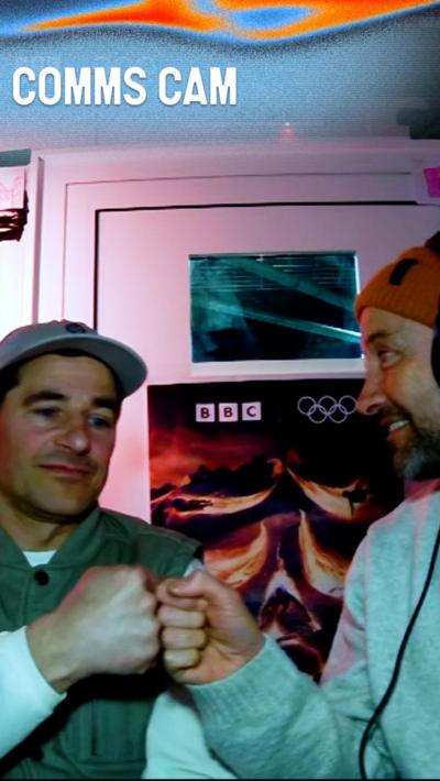 Tim Warwood and Ed Leigh fist bump in commentary box 