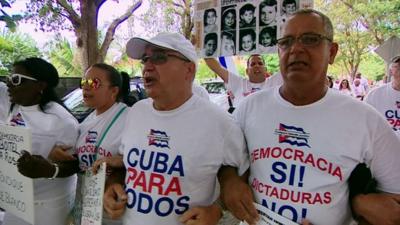 Cuban exiles protesting in Miami's Little Havana