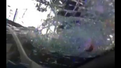 Footage shows smashed windscreen